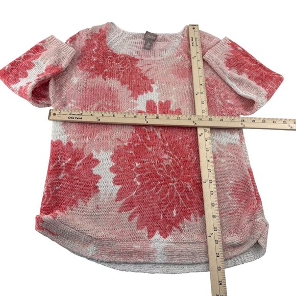 Chicos Red & Pink Floral Print Sweater Size 1 Women's Medium Lightweight - Picture 4 of 5